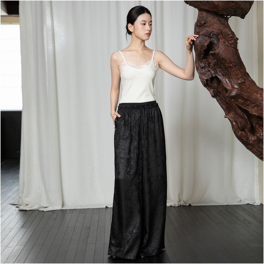 Easily worn in the breeze Jacquard waistband New Chinese style casual trousers flowy and versatile straight leg trousers traditional Chinese style long trousers image 2