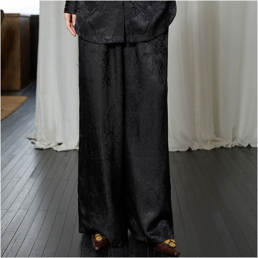 Easily worn in the breeze Jacquard waistband New Chinese style casual trousers flowy and versatile straight leg trousers traditional Chinese style long trousers image 3