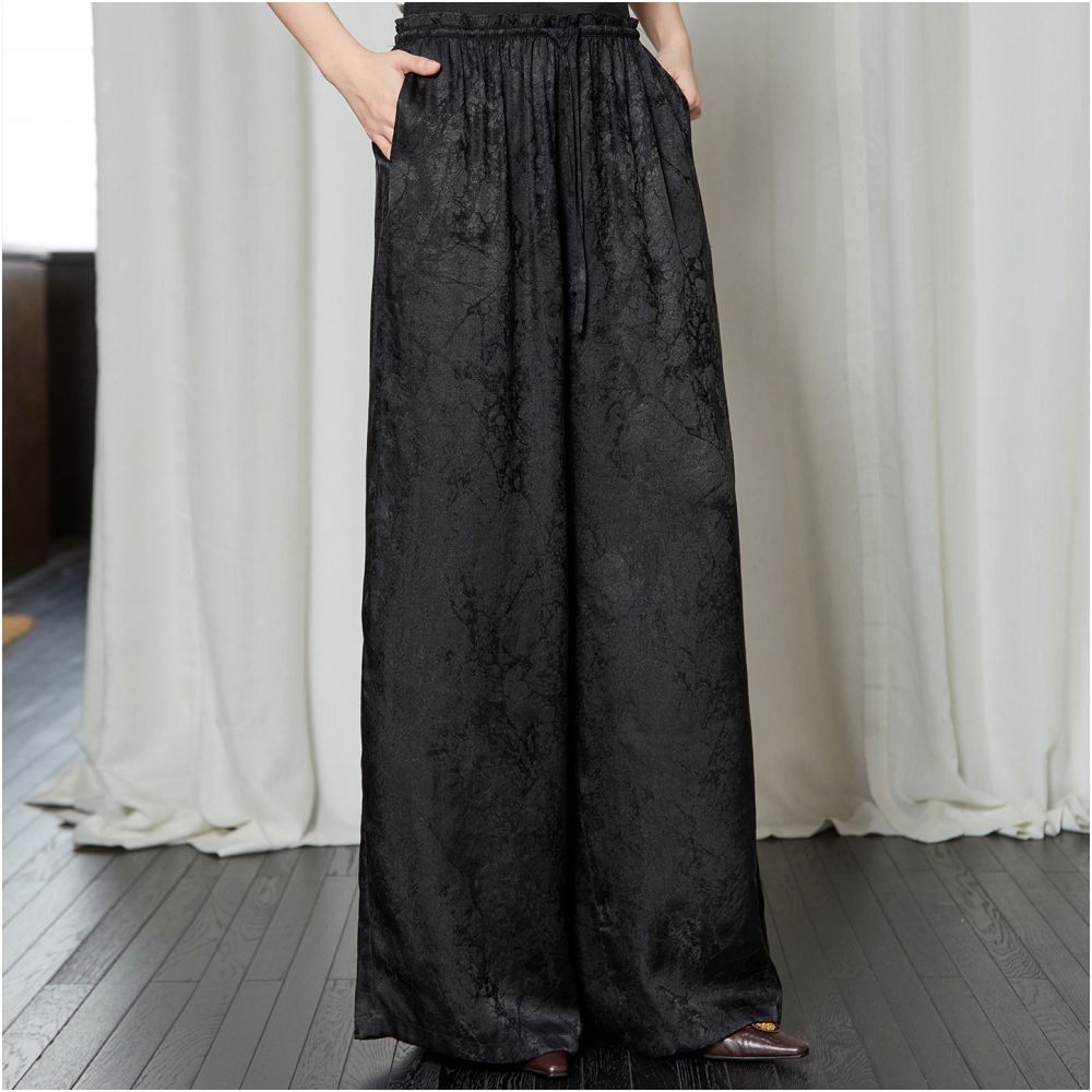 Easily worn in the breeze Jacquard waistband New Chinese style casual trousers flowy and versatile straight leg trousers traditional Chinese style long trousers image 4
