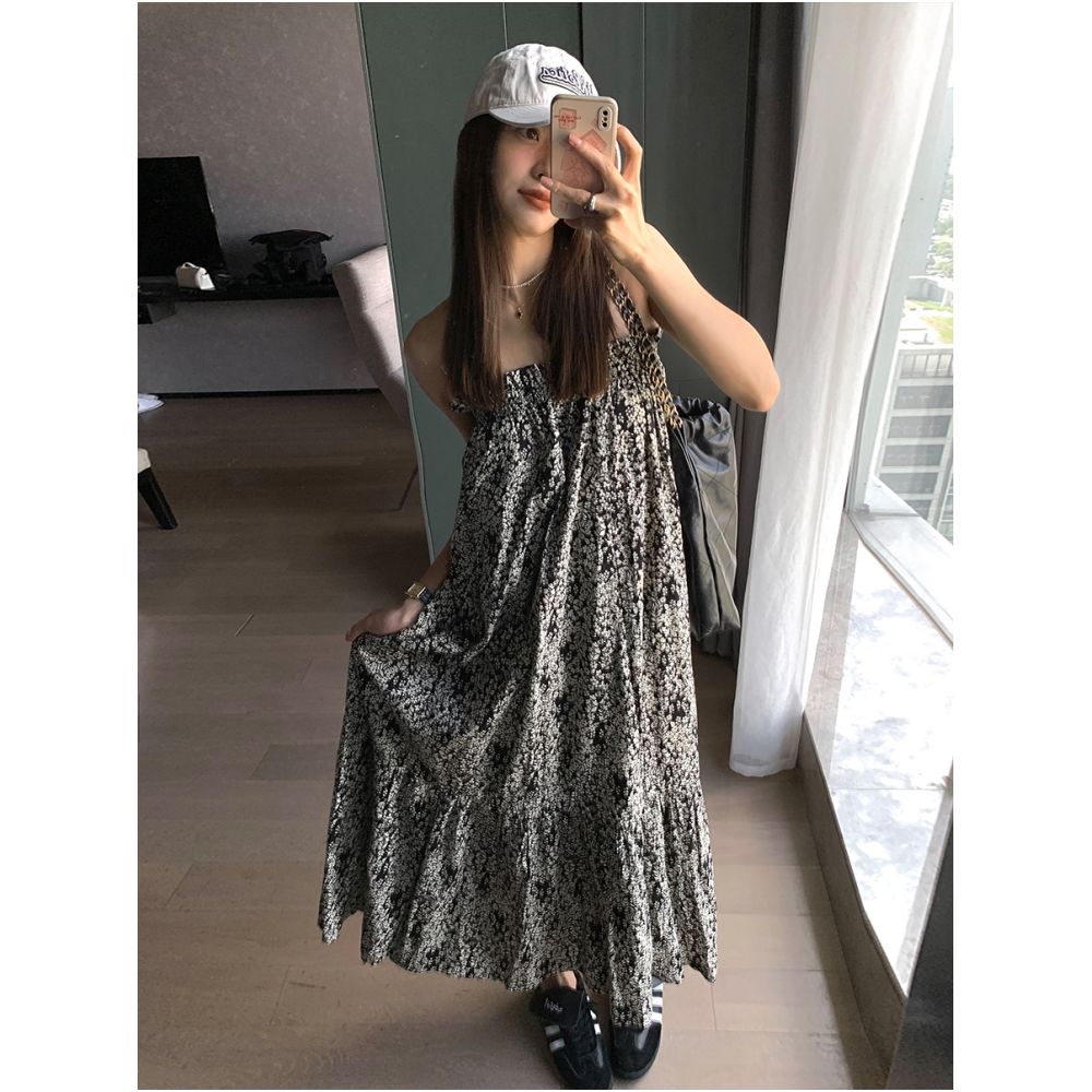 Luobian cotton multi wear method strapless commuting style high waist printed A line long skirt early autumn new style image 2