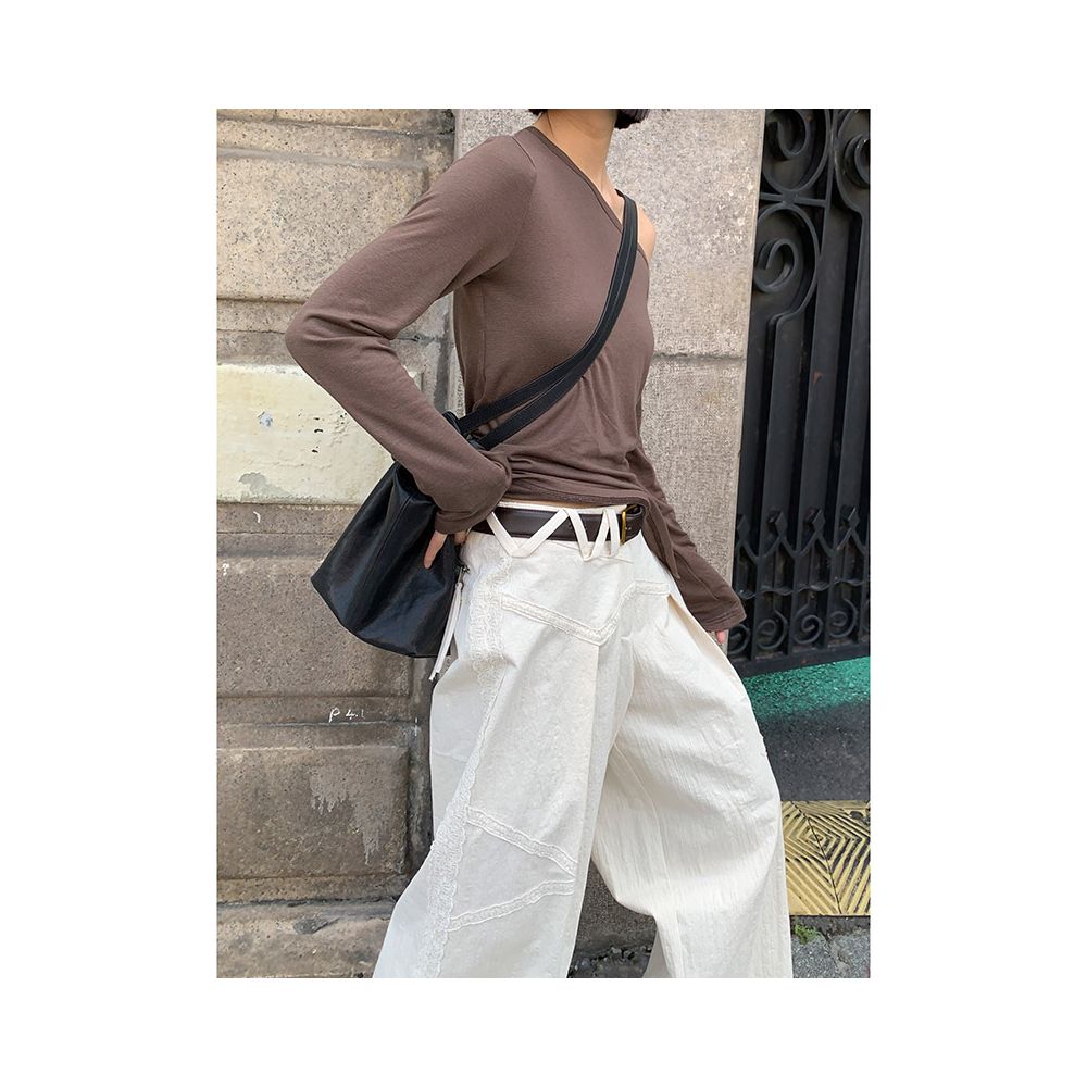 Luo Bian Extensive Details Deconstructed Lace Trim Original Designer Wide Leg Pants for Autumn Winter image 2