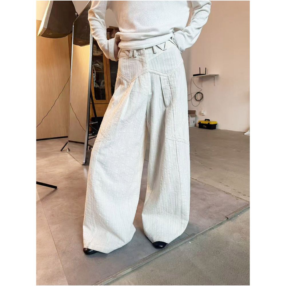 Luo Bian Extensive Details Deconstructed Lace Trim Original Designer Wide Leg Pants for Autumn Winter image 7