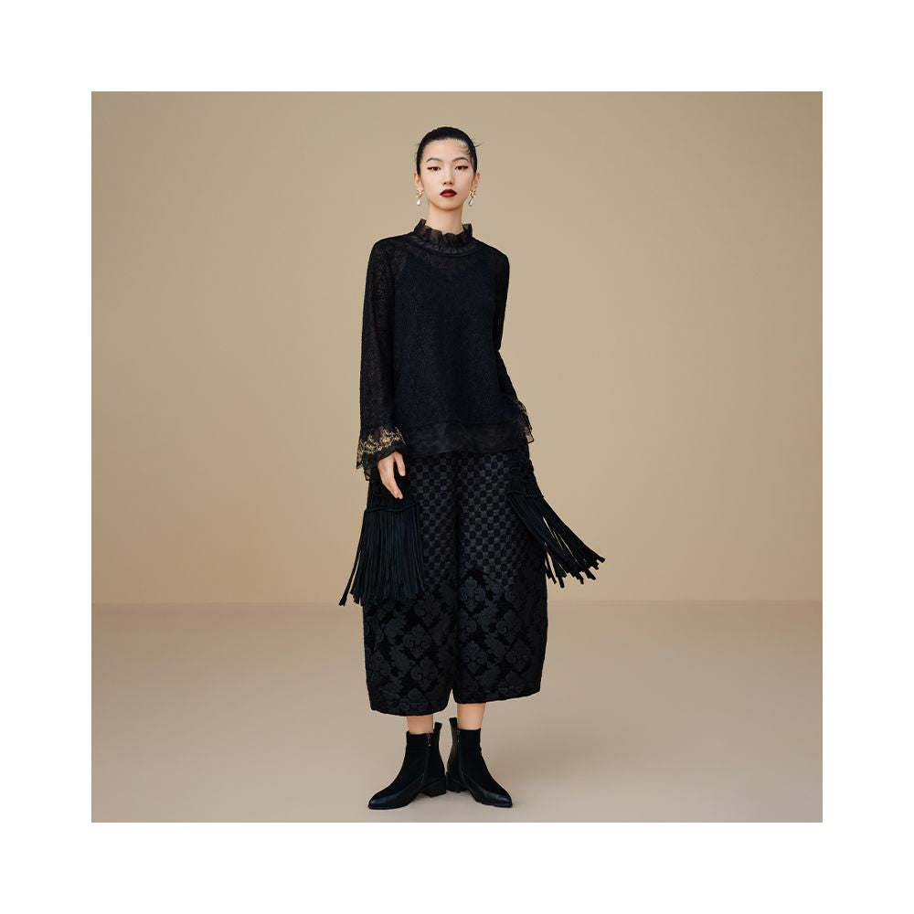 ASAYA5238 – Opulent Sheer Lace Wool Blouse ✨🖤