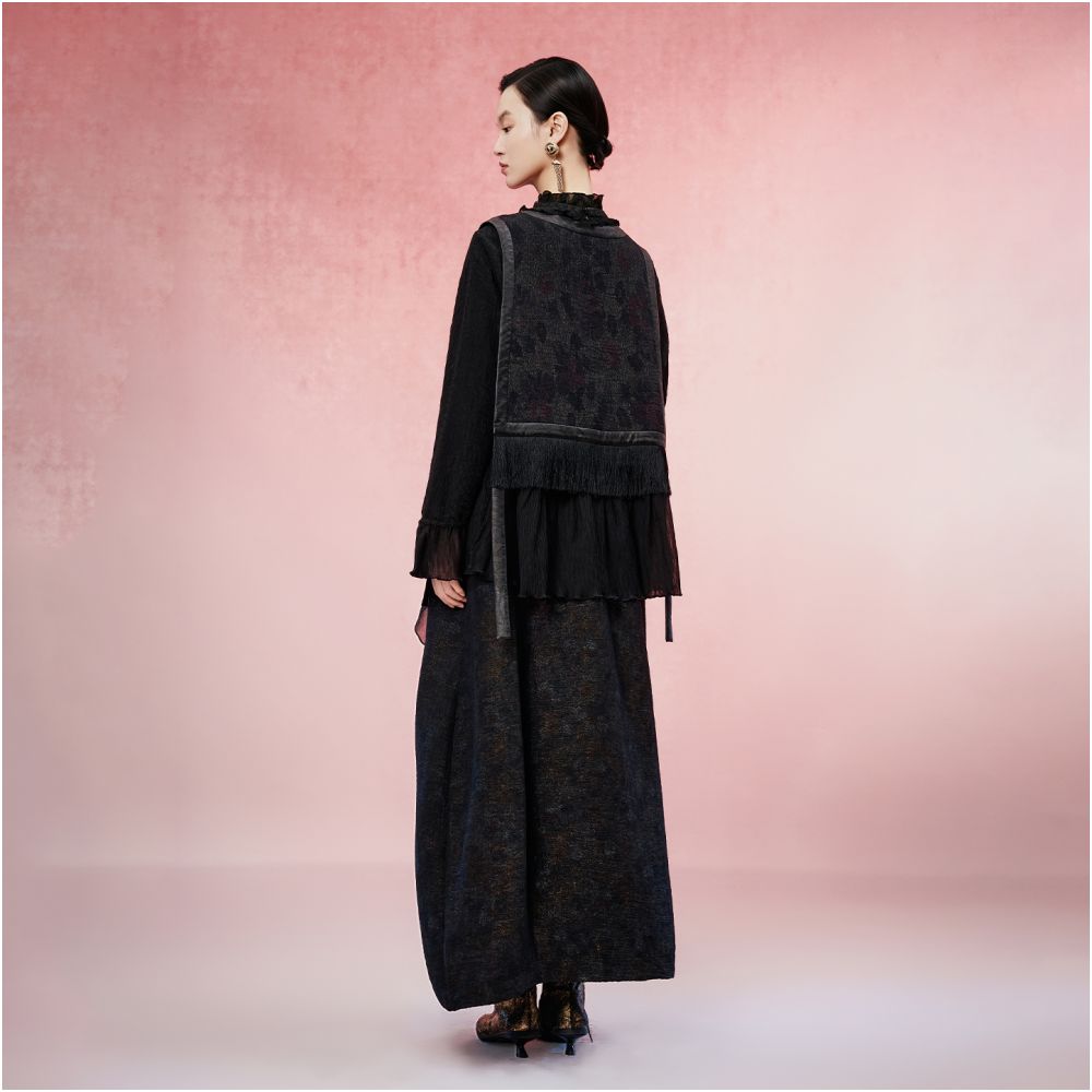 Jiqiu Guercha Mohua Tuan Midi Skirt 2025 Autumn New Style Exotic Retro High end Commuter Light Luxury Women s Clothing image 4