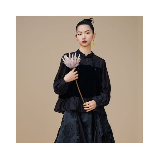 ASAYA5241 – Midnight Velvet Lotus Top 🌙✨