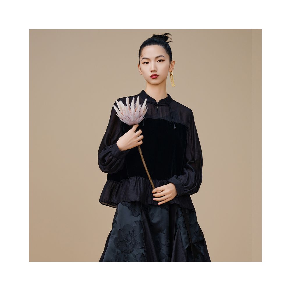 Jiqiu Guer Shunyu Velvet Top Chinese Style Stand Collar Retro Original New Chinese Style Autumn New Women s image 8