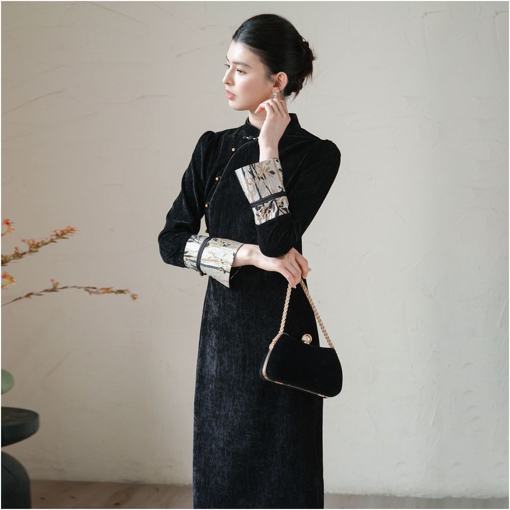 Chuchan Clothing s New Chinese Style Dress for Women 25 New Arrival Elegant and Noble Stand Collar Slanted Opening Modified Cheongsam image 3