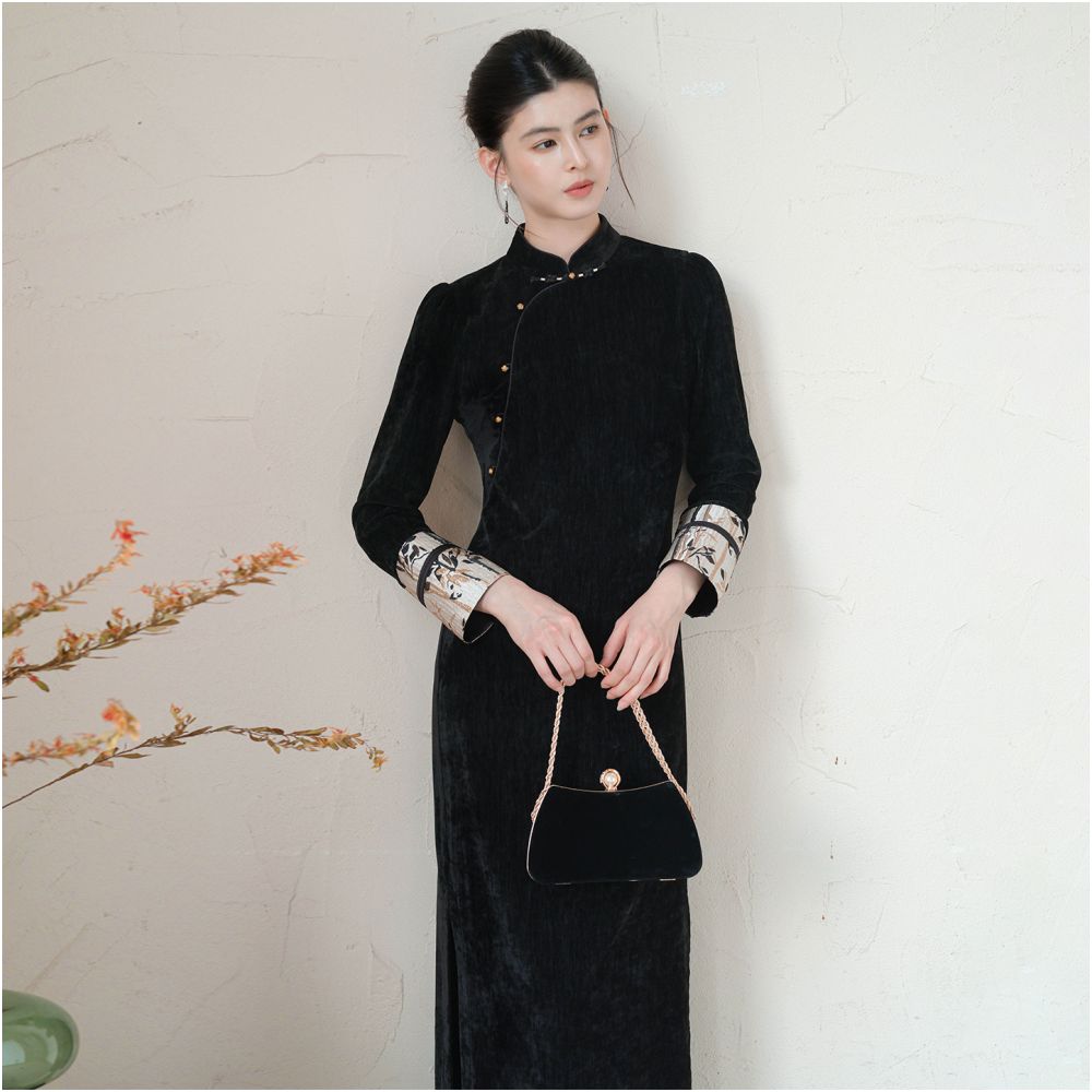 Chuchan Clothing s New Chinese Style Dress for Women 25 New Arrival Elegant and Noble Stand Collar Slanted Opening Modified Cheongsam image 0