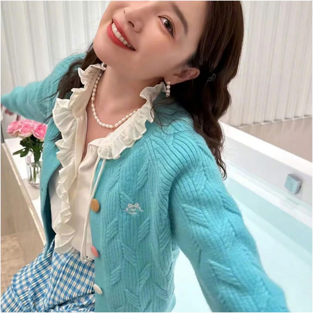 TOP Home Kan Qingzi Same Sweet and Soft French Retro Palace Mushroom Edge Long Sleeve Acetate Shirt for Women image 10