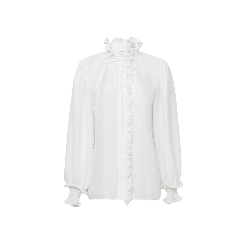 TOP Home Kan Qingzi Same Sweet and Soft French Retro Palace Mushroom Edge Long Sleeve Acetate Shirt for Women image 2