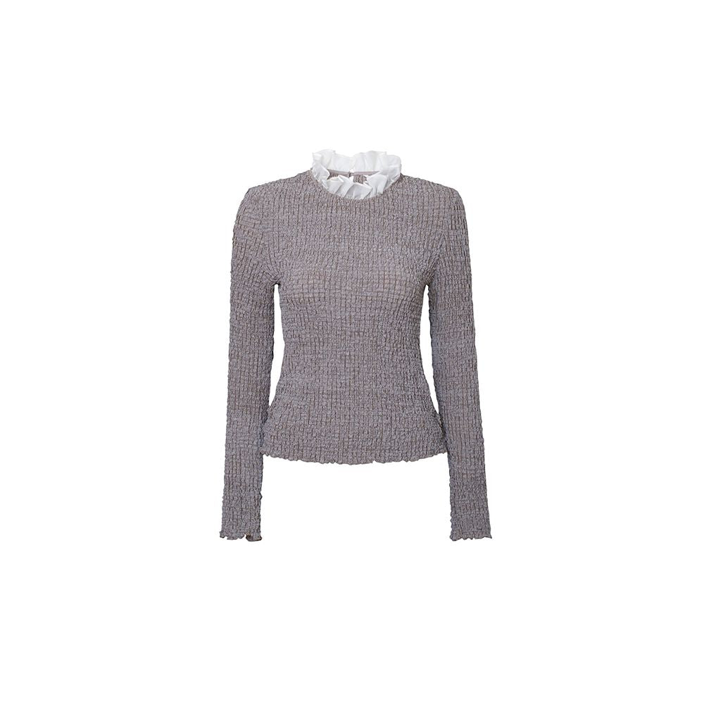 TOP Home Exquisite Atmosphere French Retro Double layer Mushroom Edge Three dimensional Wrinkle Texture Jacquard Stand up Collar Top image 10