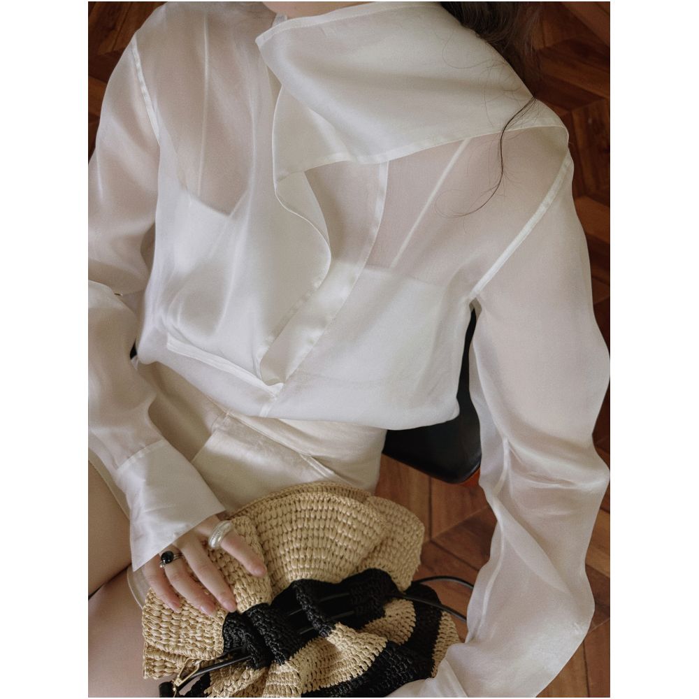 TOP Home Mist Morning Light French Romantic Retro 100 Mulberry Silk Fashionable High End Organza Ribbon Shirt image 4