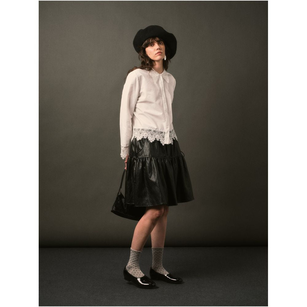 TOP Elegant and Clean French Retro Romantic Heavy Industry Lace Lace Splicing Tencel Cotton Blended White Shirt image 3