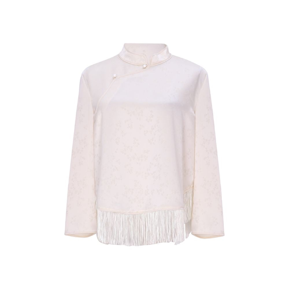 Ting Tang s new Chinese style shirt half skirt two piece set tassel buckle improved top qipao apricot colored small shirt image 1