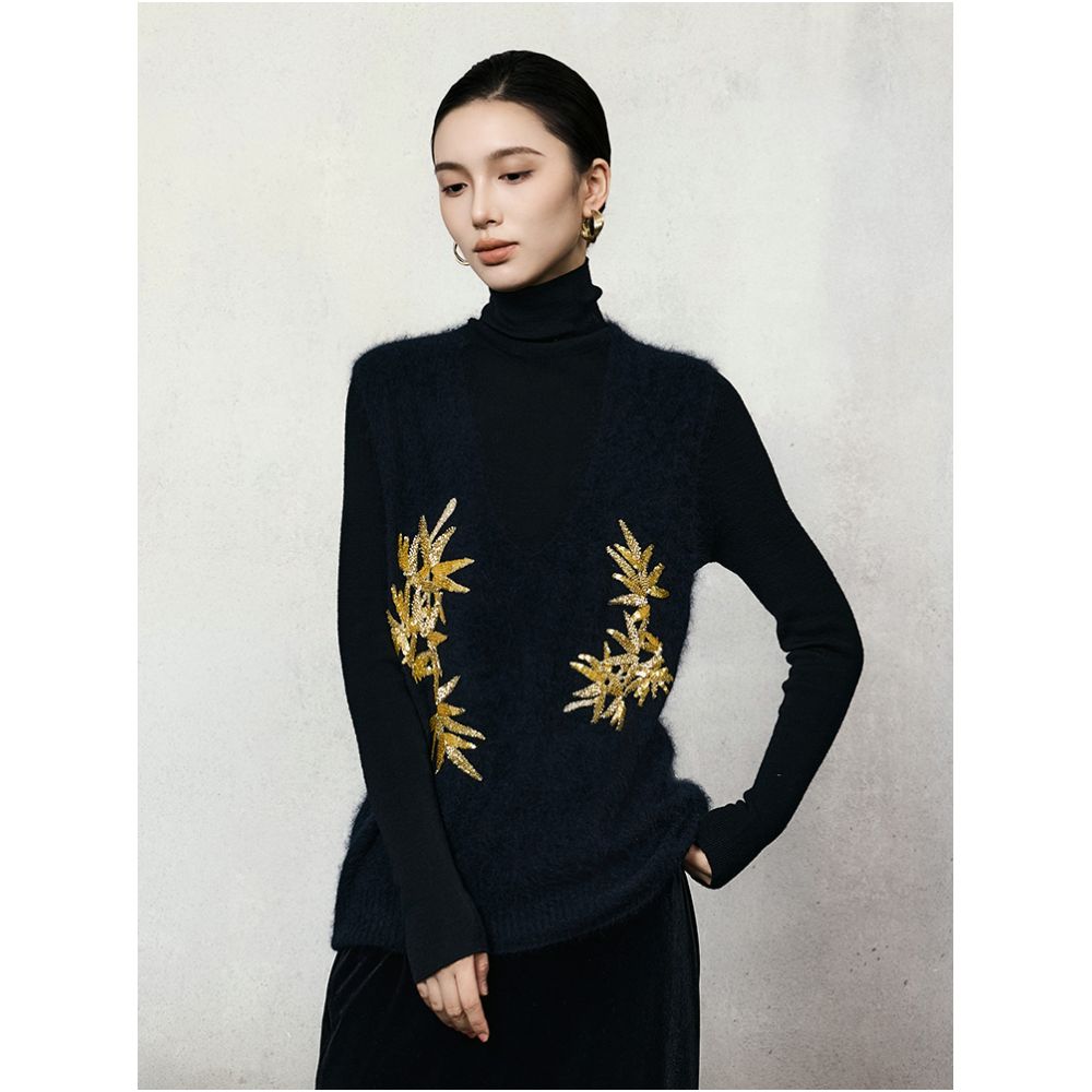 HECO Qingjin New Chinese Bead Embroidered V neck Wool Knitted Vest Women s 2025 Autumn Winter Stacked Vest image 8