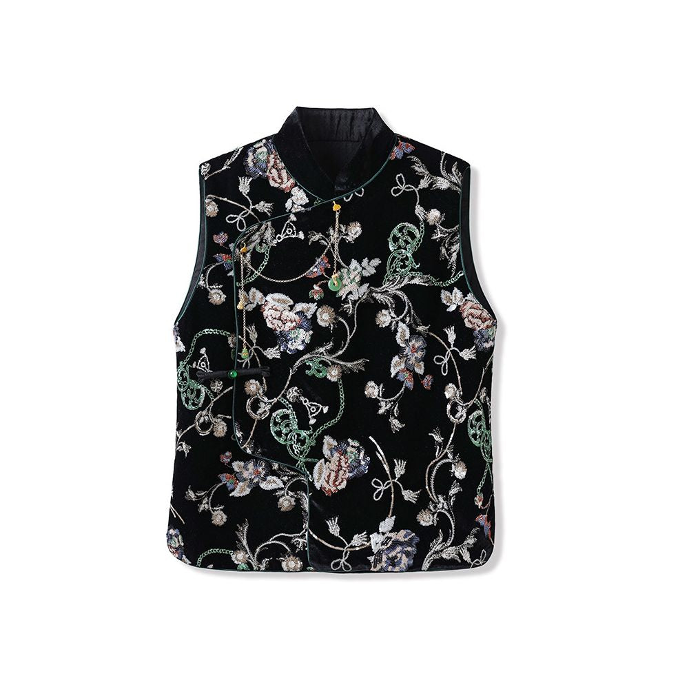 2025 Autumn Winter New Style Women s Clothing Modified Cheongsam with Chinese Stand Collar and Embroidered Vest New Chinese Retro Set image 10
