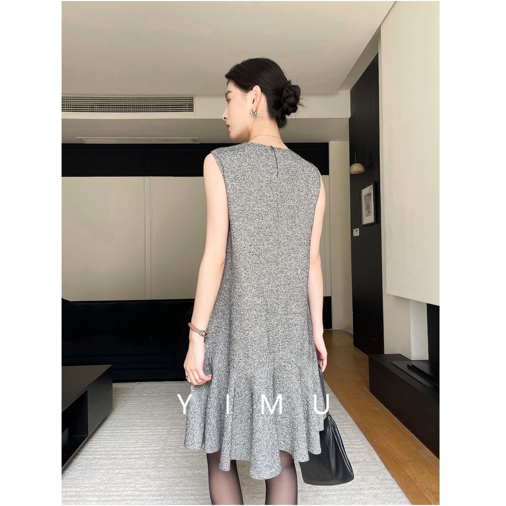 Yimu YIMU French Grey Dress for Women 2025 New Style Light Luxury High Grade Slim and Sleeveless Skirt for Autumn and Winter image 4