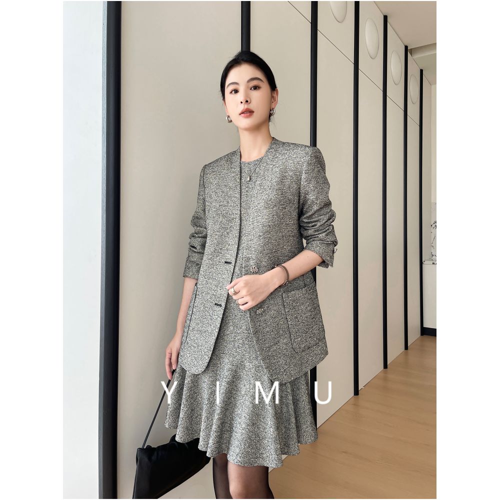 Yimu YIMU French Grey Dress for Women 2025 New Style Light Luxury High Grade Slim and Sleeveless Skirt for Autumn and Winter image 6