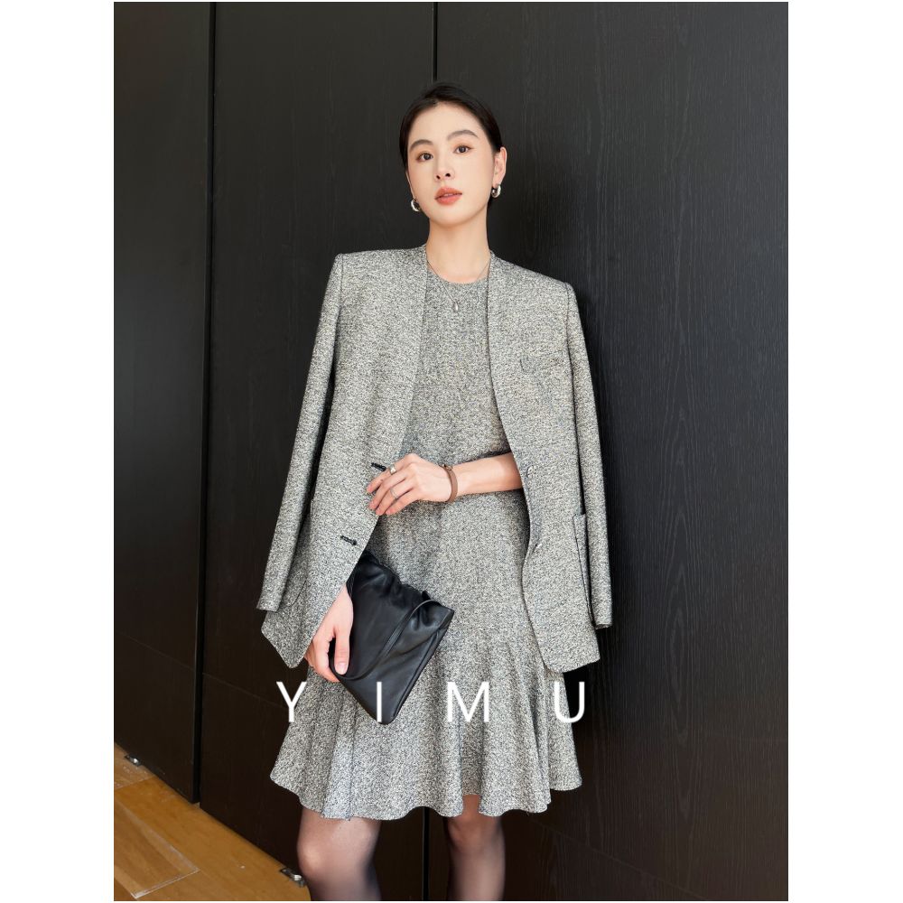 Yimu YIMU French Grey Dress for Women 2025 New Style Light Luxury High Grade Slim and Sleeveless Skirt for Autumn and Winter image 7