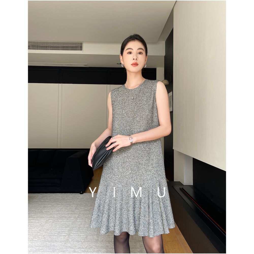 Yimu YIMU French Grey Dress for Women 2025 New Style Light Luxury High Grade Slim and Sleeveless Skirt for Autumn and Winter image 18