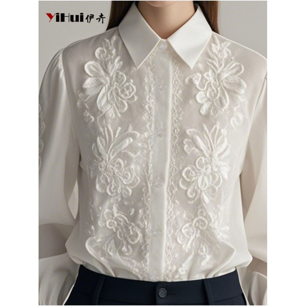 White shirt women s long sleeved top temperament shirt fashionable professional design heavy embroidery 2025 spring and autumn clothing image 2