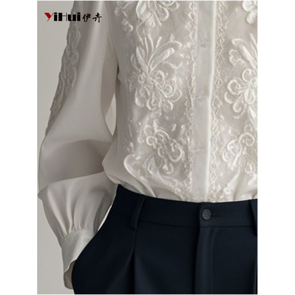 White shirt women s long sleeved top temperament shirt fashionable professional design heavy embroidery 2025 spring and autumn clothing image 3