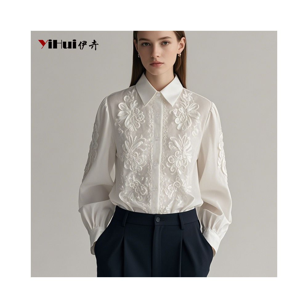 White shirt women s long sleeved top temperament shirt fashionable professional design heavy embroidery 2025 spring and autumn clothing image 11