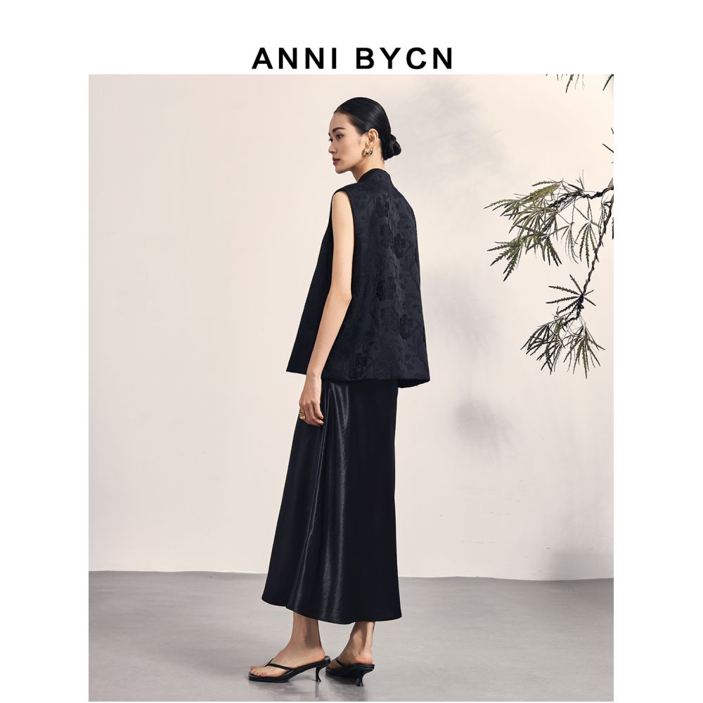 Annibycn New Chinese Style Black Vest Women s Spring and Autumn Female Temperament Standing Collar Jacquard Buckle Top image 4