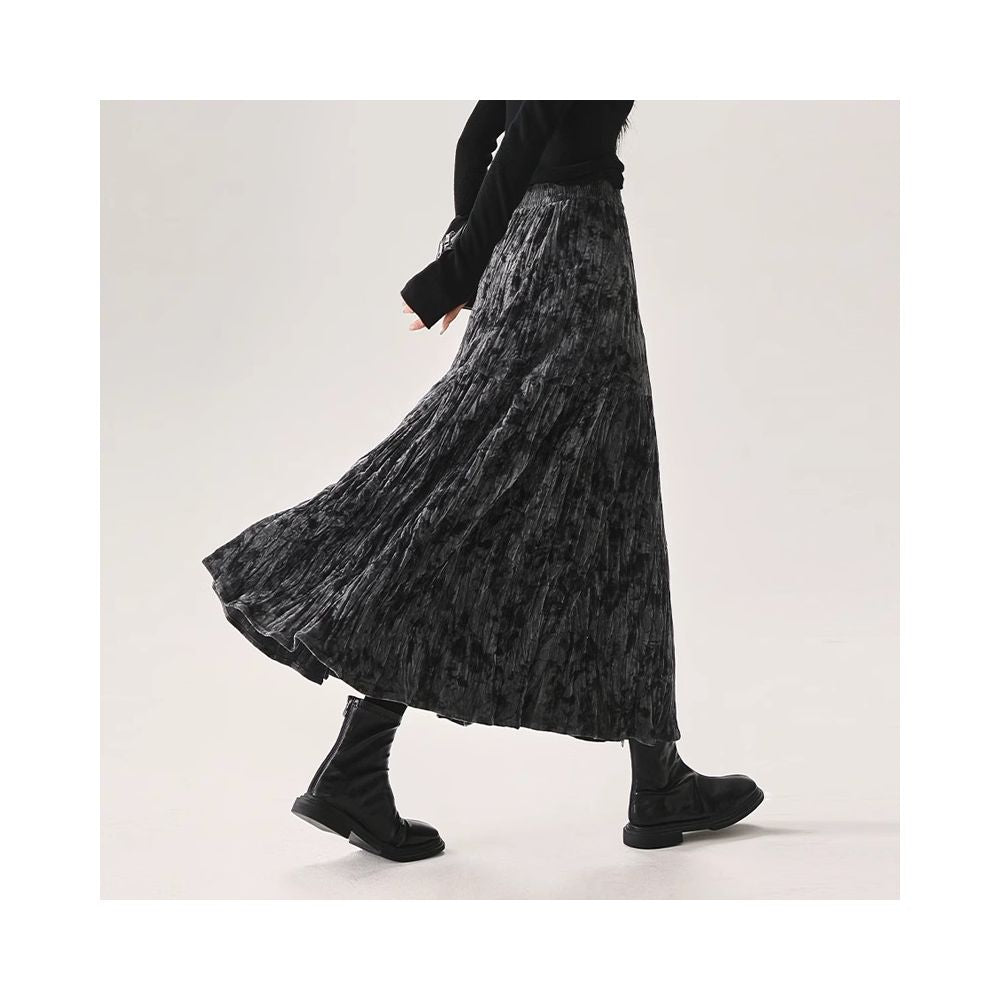 Rouje Naive texture pleated velvet skirt for women new autumn and winter thick slimming A line pleated umbrella skirt image 9
