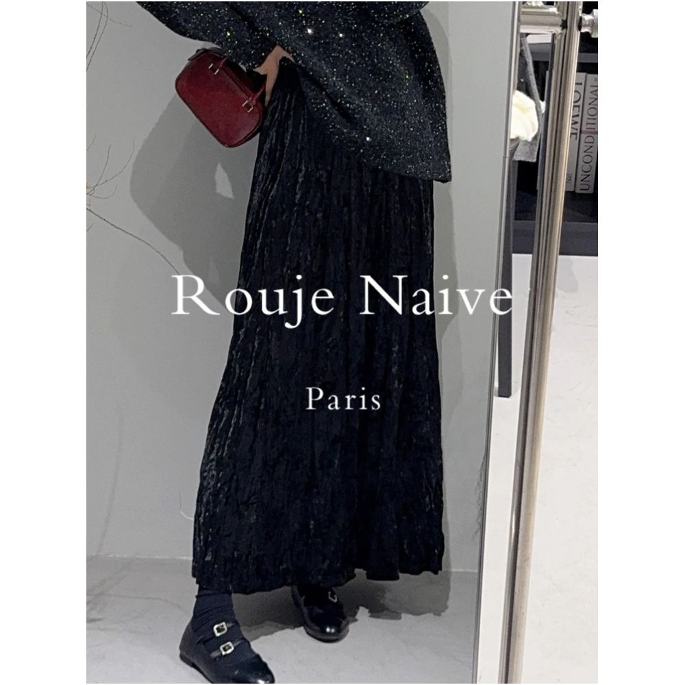 Rouje Naive Ice Flower Hundred Fold Velvet Half Skirt 2025 Autumn Mid to Long Style Stylish and Thin High end A line Skirt image 0
