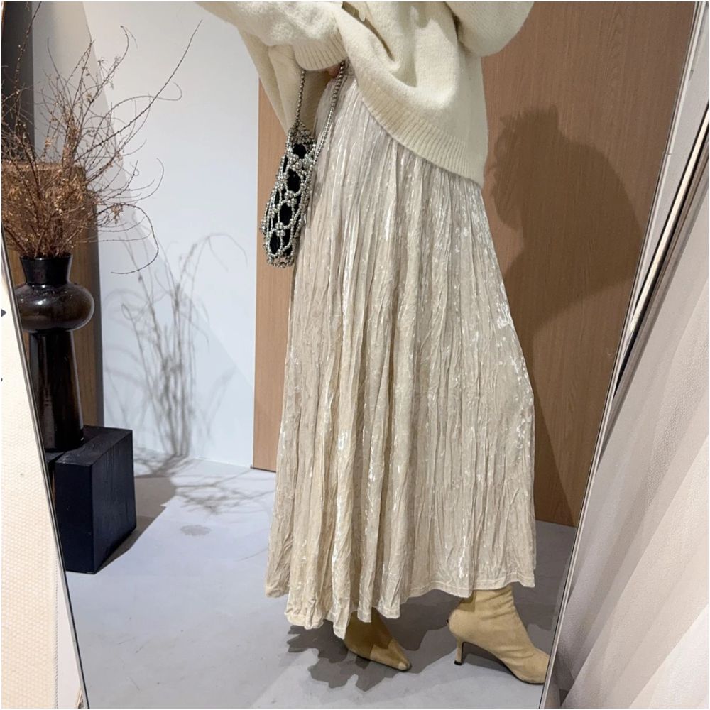 Rouje Naive Ice Flower Hundred Fold Velvet Half Skirt 2025 Autumn Mid to Long Style Stylish and Thin High end A line Skirt image 26