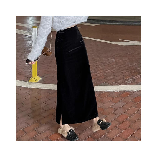 ASAYA5269 – Velvet Noir Slim Maxi Skirt 🖤✨