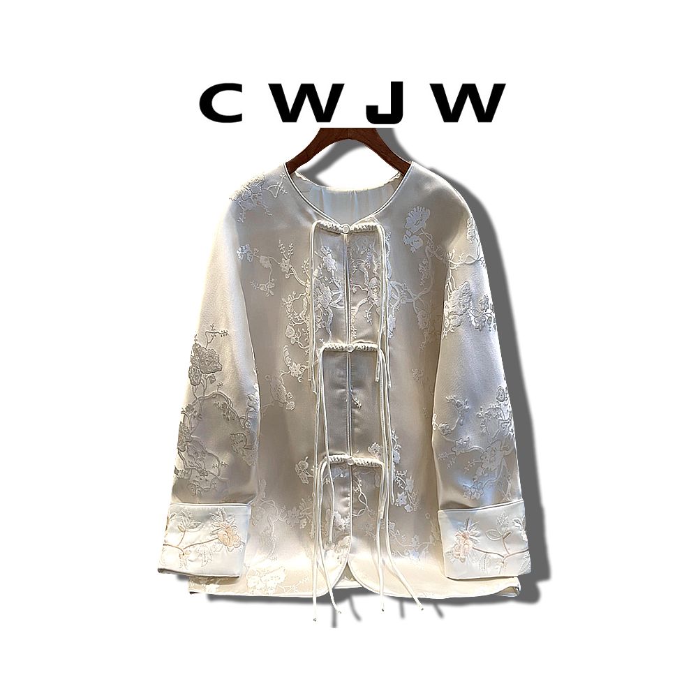 Spot two piece women s loose 25 autumn white jacket new Chinese style hanging wide leg pants image 1