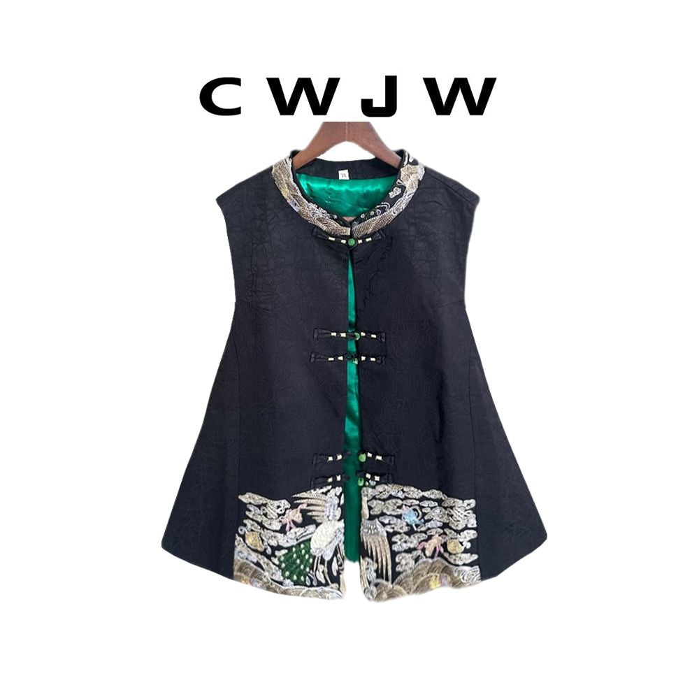 Spot two piece women s loose autumn and winter Chinese style cracked vest new Chinese style hanging wide leg pants set image 1