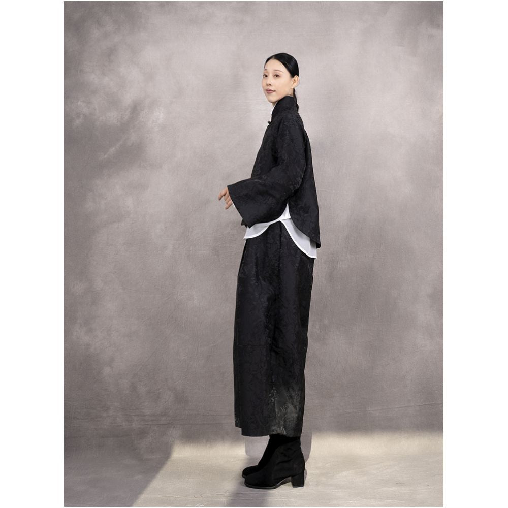 2024 Spring New Retro Style Loose Chinese Stand Collar Jacquard Top Coat White Shirt Flower Bud Pants 3 Piece Set image 2