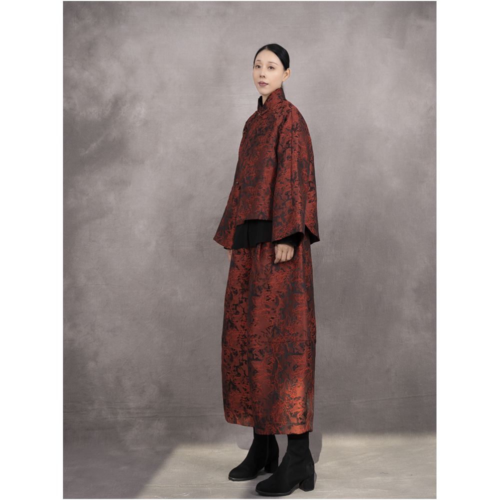 2024 Spring New Retro Style Loose Chinese Stand Collar Jacquard Top Coat White Shirt Flower Bud Pants 3 Piece Set image 3