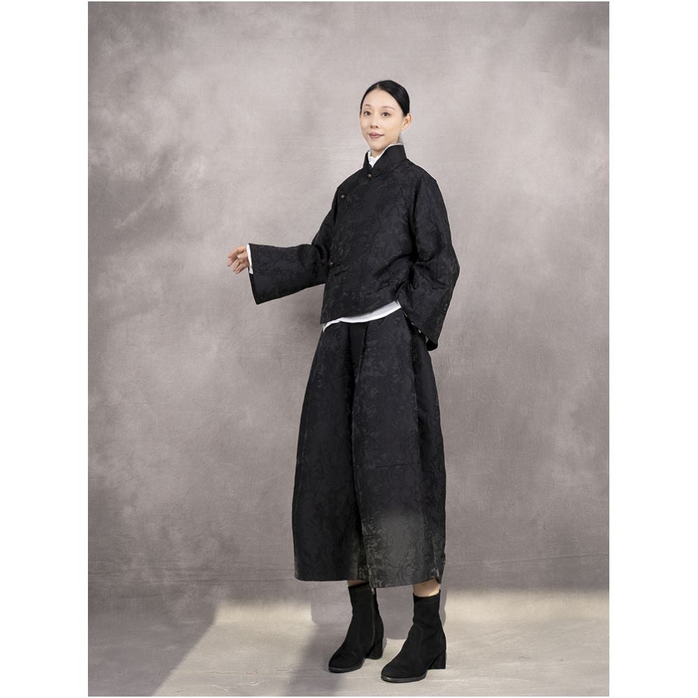 2024 Spring New Retro Style Loose Chinese Stand Collar Jacquard Top Coat White Shirt Flower Bud Pants 3 Piece Set image 21