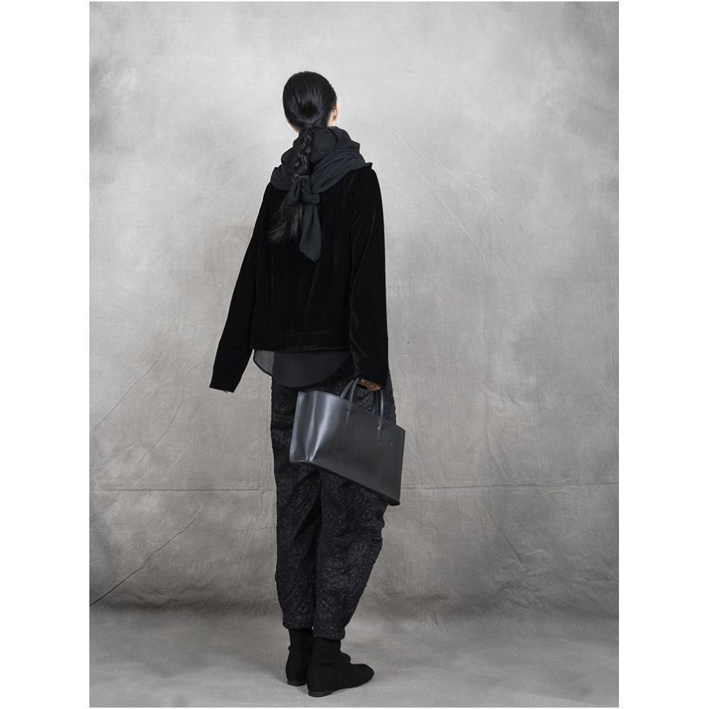 Early autumn long sleeved stand up collar velvet fashionable shirt top coat lantern wide leg sickle banana small leg pants set image 8