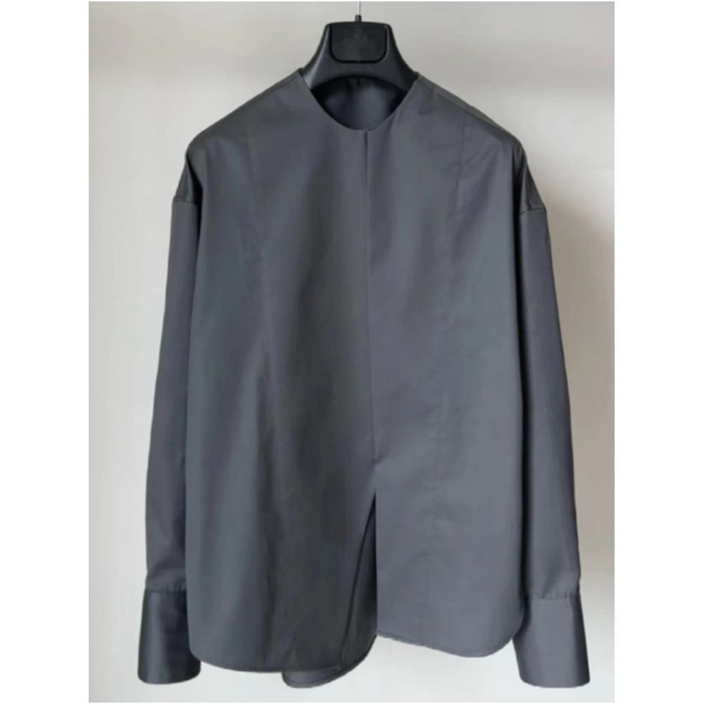 Clearing the warehouse and picking up leaks Early autumn chic and beautiful temperament commuting shirt new Chinese style gray round neck long sleeved shirt image 0