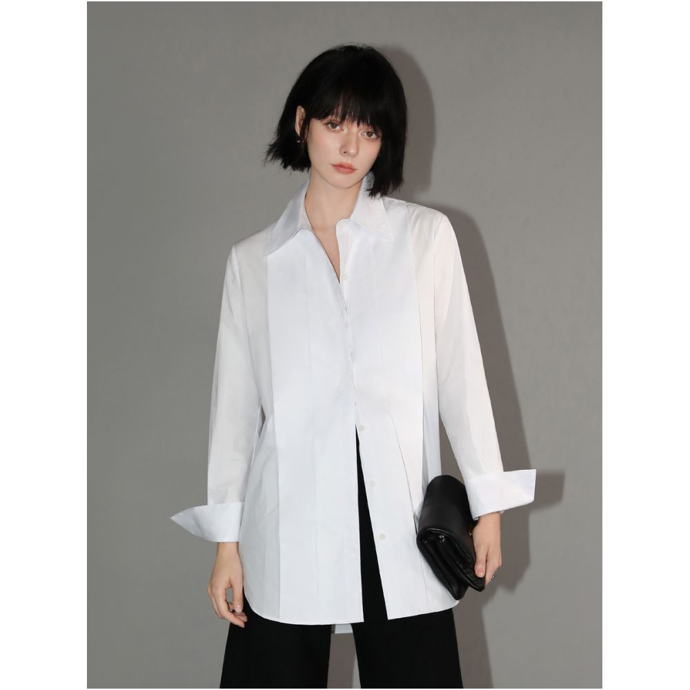 3 pieces 50 off COCOBELLA new Chinese style three dimensional organ pleated pure cotton white shirt women s front shoulder shirt SR133 image 1