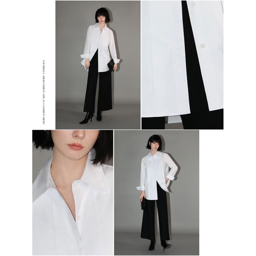3 pieces 50 off COCOBELLA new Chinese style three dimensional organ pleated pure cotton white shirt women s front shoulder shirt SR133 image 3