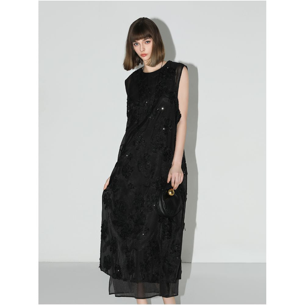 3 pieces 50 off COCOBELLA loose straight tube sequin dress Chinese style sleeveless vest skirt FR0027 2 image 1