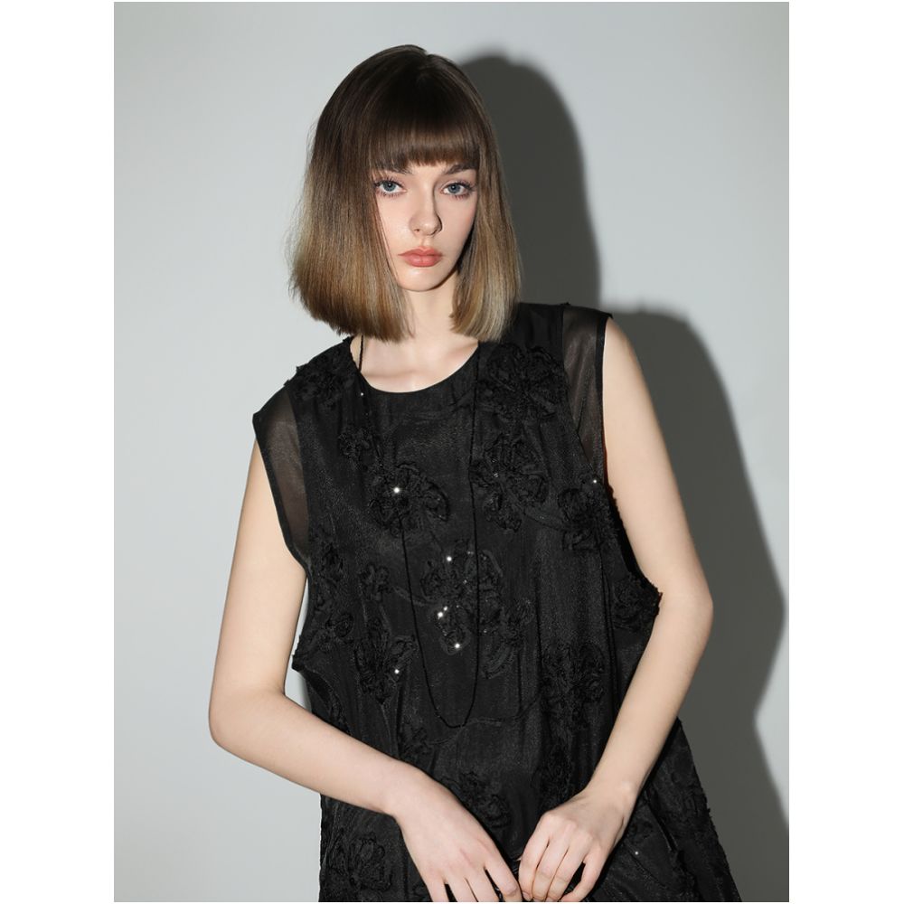 3 pieces 50 off COCOBELLA loose straight tube sequin dress Chinese style sleeveless vest skirt FR0027 2 image 3