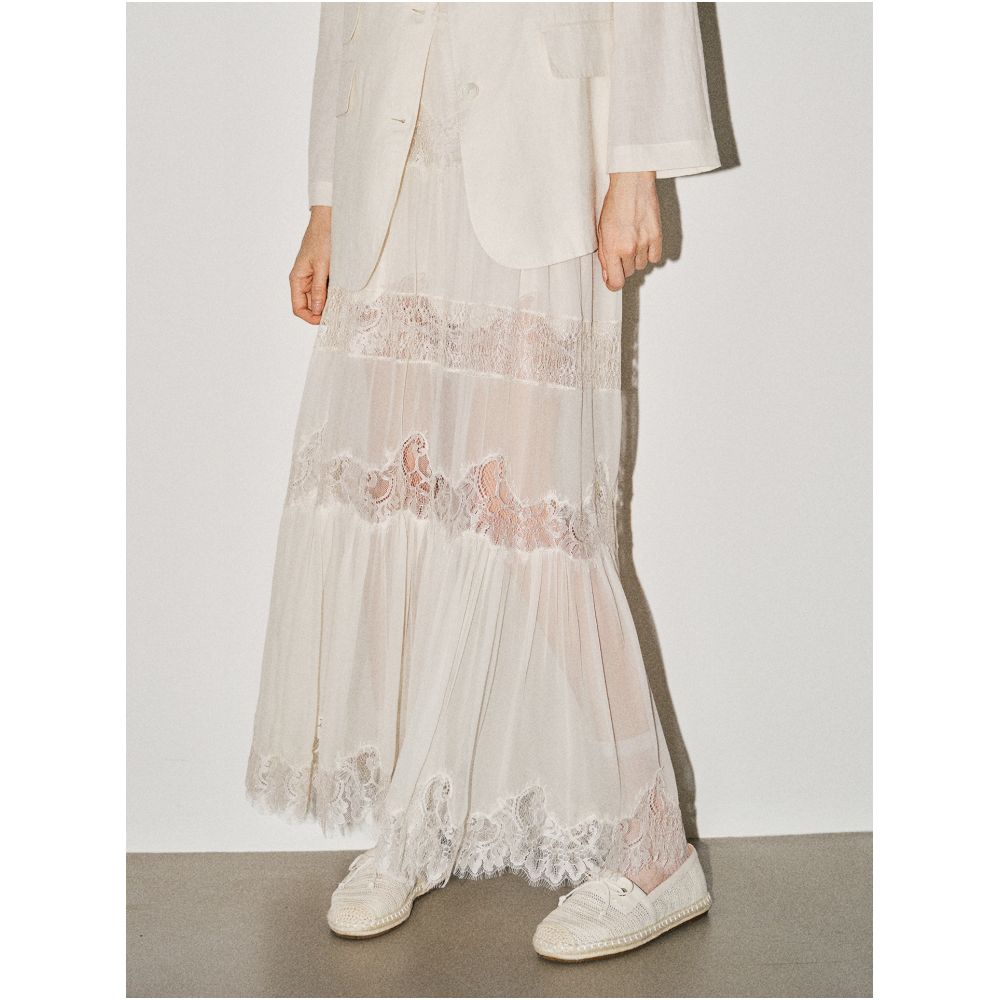 Little Insect Ethereal White Moonlight Dress with Hollowed out Lace and 3D Embossed Texture 100 Mulberry Silk Slimming Long Skirt image 1