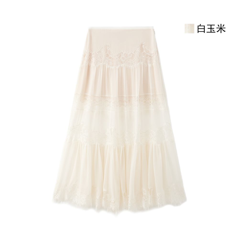 Little Insect Ethereal White Moonlight Dress with Hollowed out Lace and 3D Embossed Texture 100 Mulberry Silk Slimming Long Skirt image 5