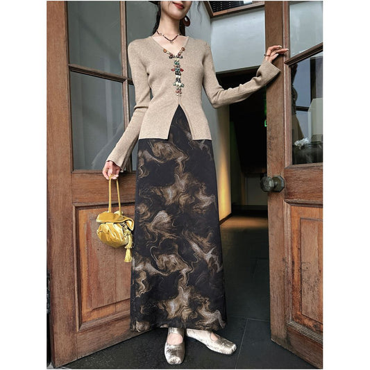 ASAYA5297 – Opulent Silk Brocade Maxi Skirt 🌙✨