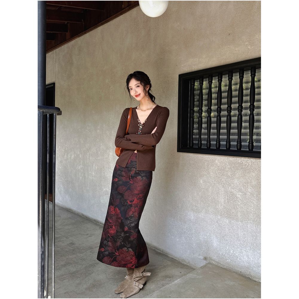 Sanji Black Flower Condensed Color 2025 New Giant Beautiful Song Brocade Weaving Jacquard One Step Autumn Skirt image 8