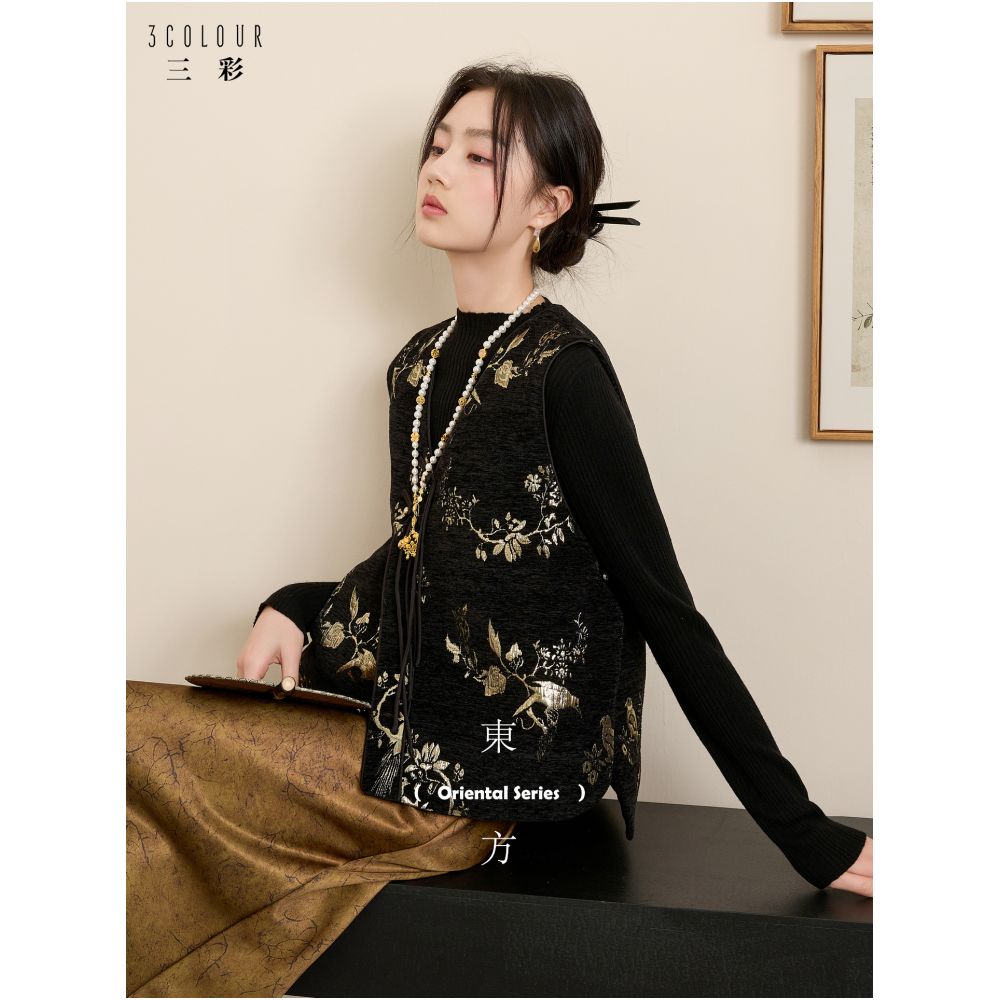 Three color gilded floating dream 2025 autumn and winter new style new Chinese vest jacquard sleeveless cotton jacket top for women image 0