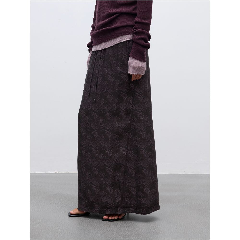 RandomPiece25 autumn new matte distressed design with elastic waistband and back slit totem dark print skirt image 2