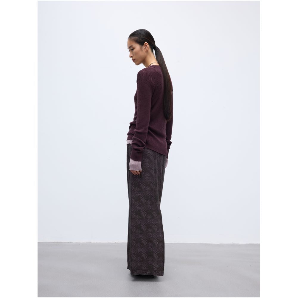 RandomPiece25 autumn new matte distressed design with elastic waistband and back slit totem dark print skirt image 3